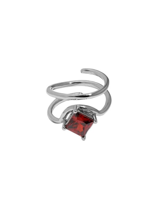 White gold [red stone] 925 Sterling Silver Cubic Zirconia Geometric Vintage Stackable Ring